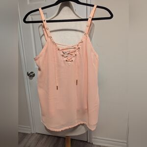 Guess Peach Chiffon Lace-Up Blouse